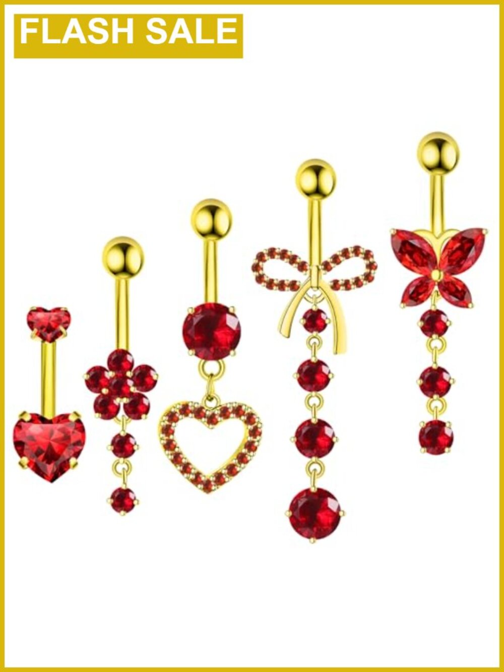 14G Gold Plated Stainless Steel Belly Button Rings Dangle CZ Navel Piercing